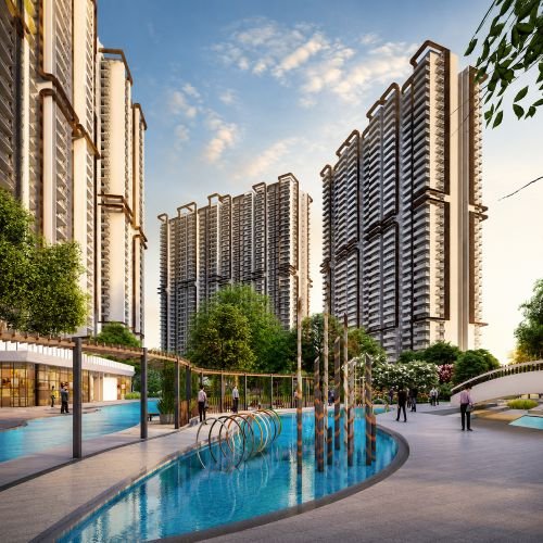 M3M Capital luxury residential development with landscaped courtyard and swimming pool