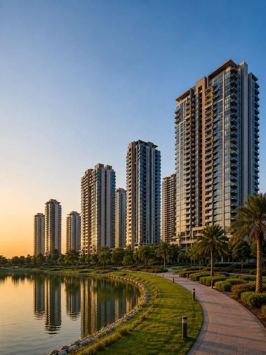 M3M Crown luxury residential development with landscaped surroundings and modern high-rise towers