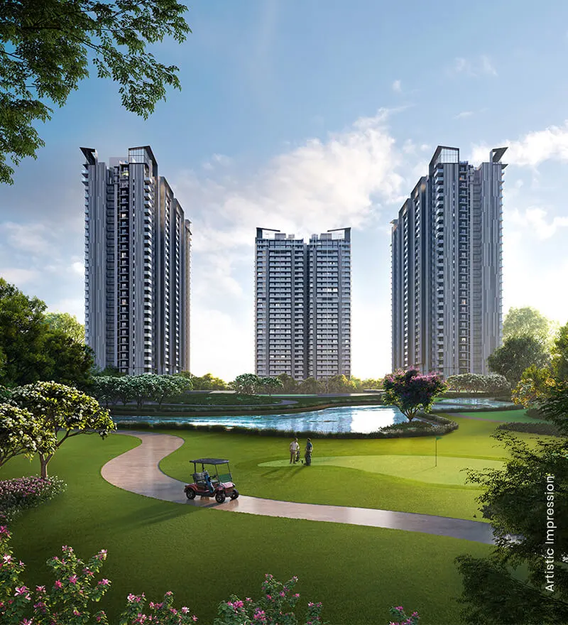 M3M Golf Hills luxury apartments with landscaped golf surroundings in Gurgaon