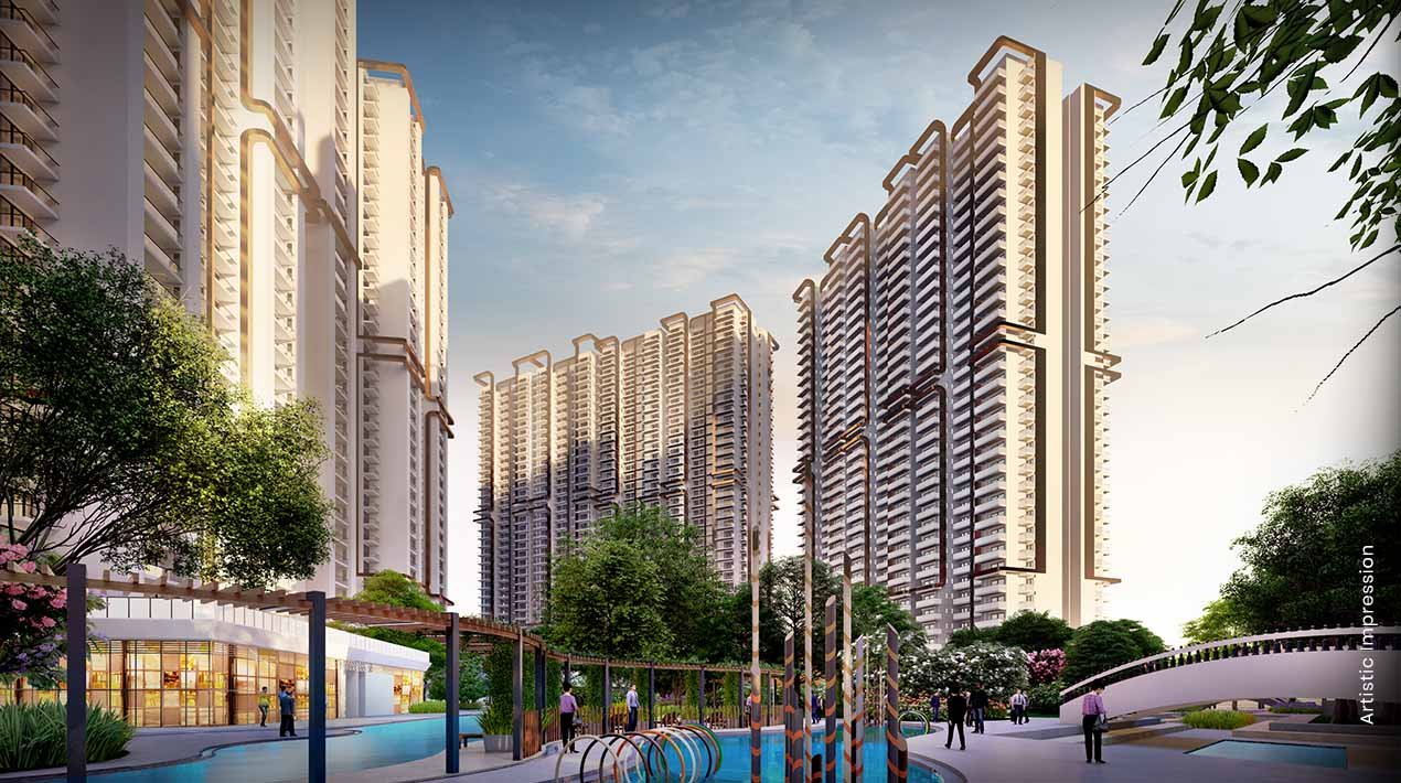 M3M Capital luxury residential development with landscaped courtyard and swimming pool