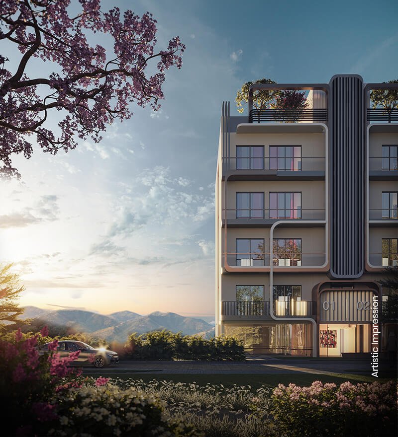 M3M Antalya Hills Gurgaon-inspired residential complex with landscaped gardens and Aravalli hills in the background