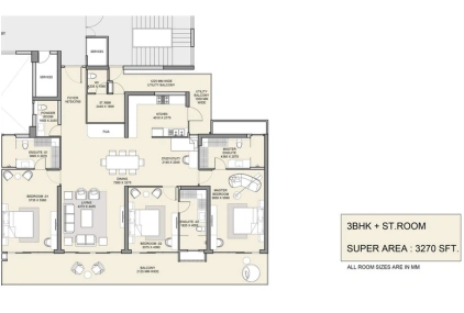 3 BHK + ST Room 3270 SQFT