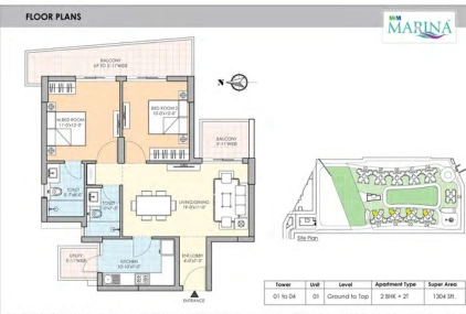 2 BHK +2T 1304 SQFT