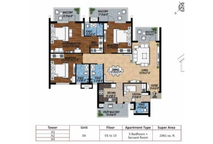 3 BHK+ Servant Room 2361 SQFT