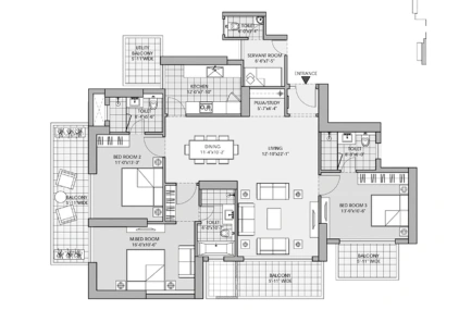 3BHK+ Servant 2430 SQFT T1