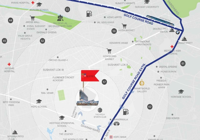 M3M 57th Suites Sector 57 Gurgaon Location