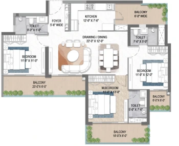 M3M Forestia West Floor Plan 3 BHK