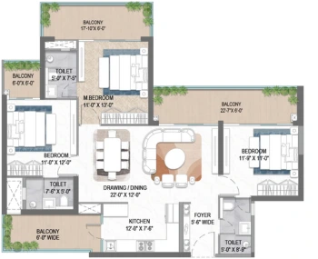 M3M Forestia West Floor Plan 3 BHK