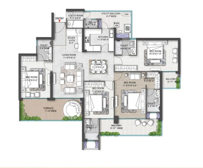 M3M St. Andrews at SCDA floor plan - 4.5 BHK Golf Suites