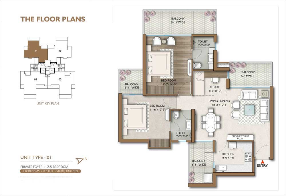 M3M Capital floor plan - 2.5 BHK