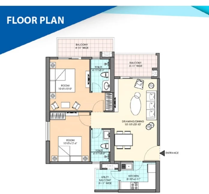 M3M Heights Sector 65 Gurgaon floor plan - 2 BHK