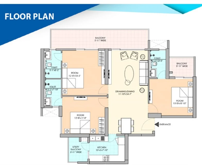 M3M Heights Sector 65 Gurgaon floor plan - 3 BHK