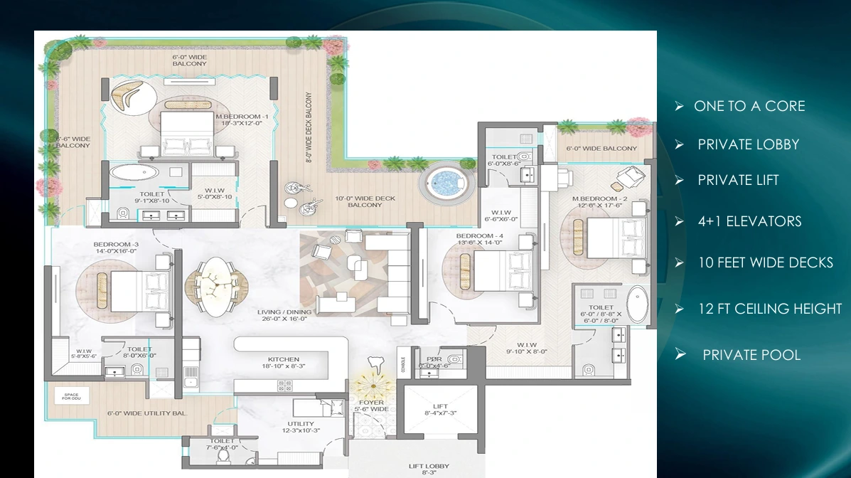 M3M Elie Saab floor plan - 4 BHK