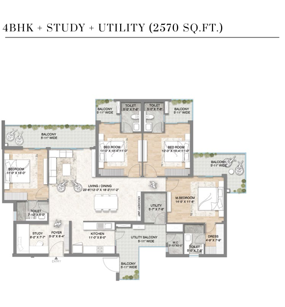 4 BHK Study plus Utility