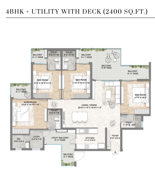 4 BHK + Utility + Deck