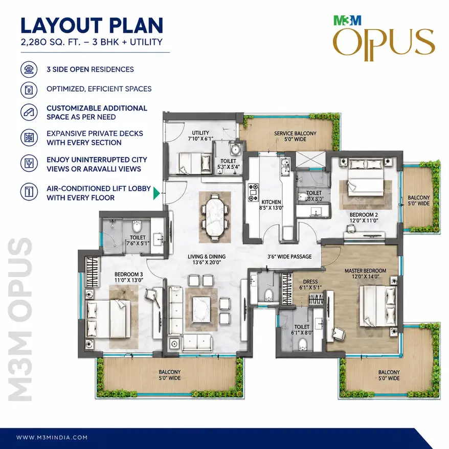 M3M Opus at M3M Merlin floor plan - 3 BHK
