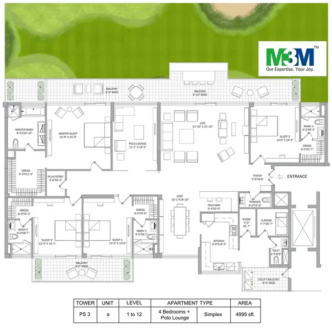 M3M Polo Suites floor plan - 4 BHK