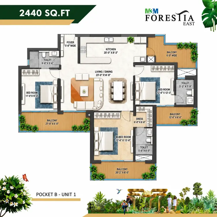 M3M Forestia East floor plan - Pocket B Unit 1