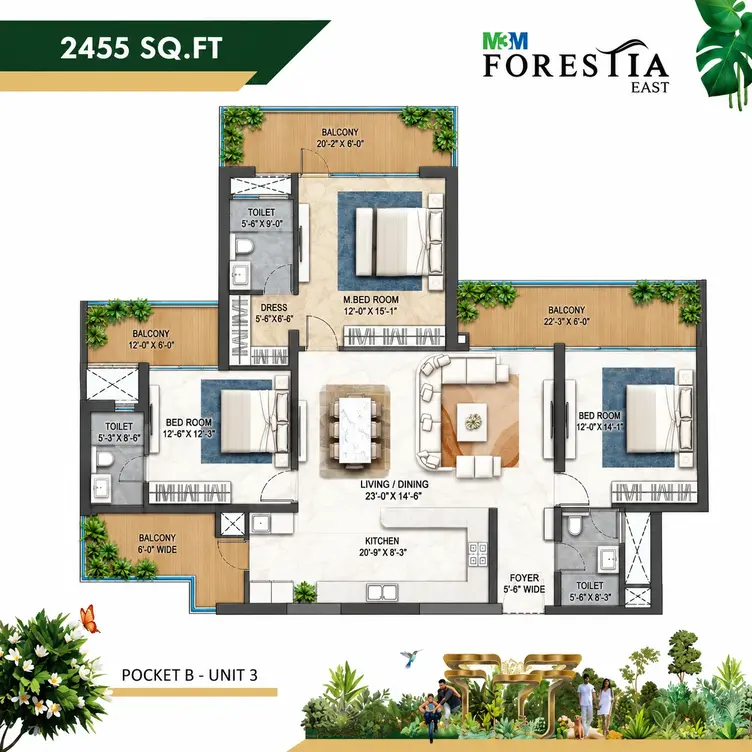M3M Forestia East floor plan - Pocket B Unit 3