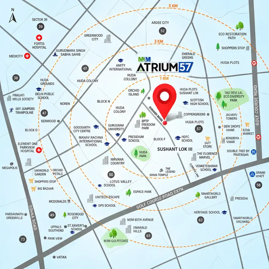 M3M Atrium 57 Gurugram location